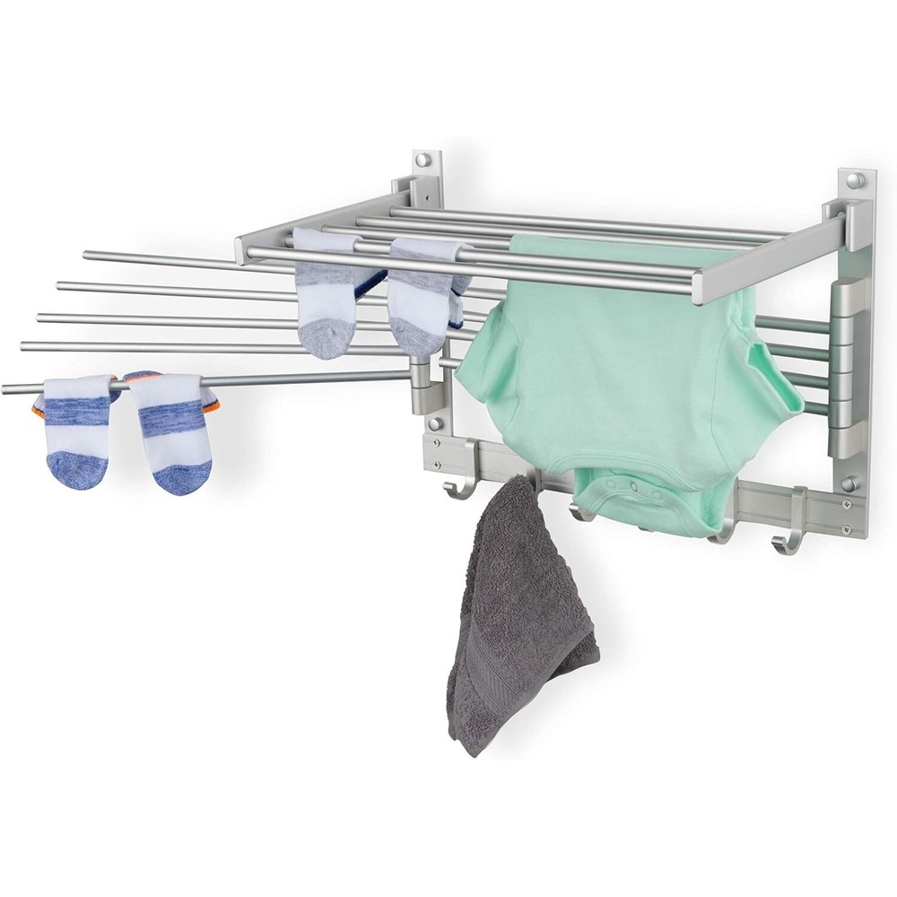 Brightmaison BGT Wash Clothes Drying Rack Wall Mount Laundry Organizer Silver